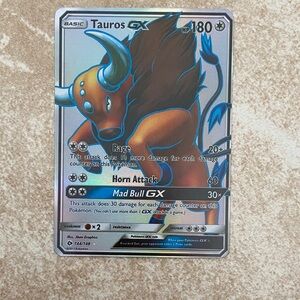 Pokemon Tauros GX Trading Card - Blue and Brown